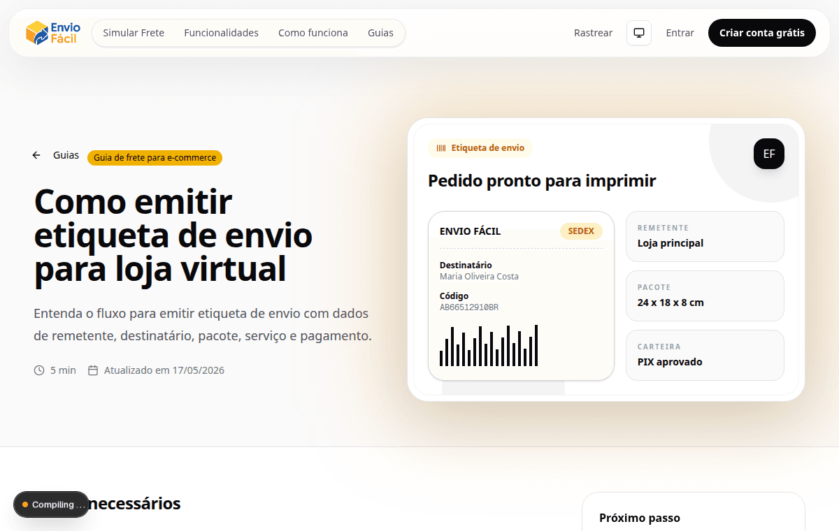 Prévia da página Como emitir etiqueta de envio para loja virtual